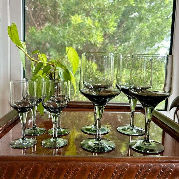 Vintage Orrefors Sweden Rhapsody Smoke Crystal Wine & Cordial Glasses set of 8 - Picture 1 of 11